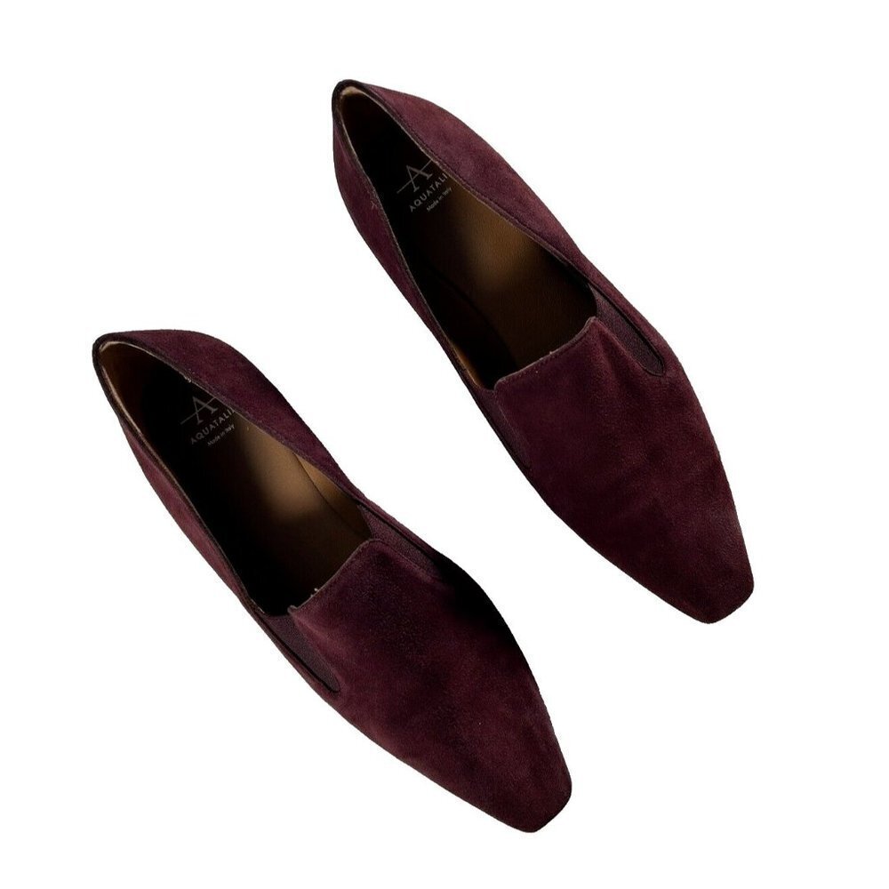 Aquatalia Womens Size US8 Deep Wine Red Marcella Flats Suede Pointed Toe Loafers
